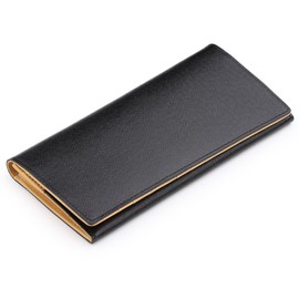 Avis Genuine Leather, Square Grain Embossed Cowhide Leather Long Wallet, Black