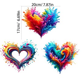 3pcs Valentine's Day Heart-Shaped Iron On Transfers for T-Shirts Rub on Transfers Stickers Vinyl Ready to Press Stickers Iron on Decals for T-Shirts Clothing Hoodie DIY Crafts