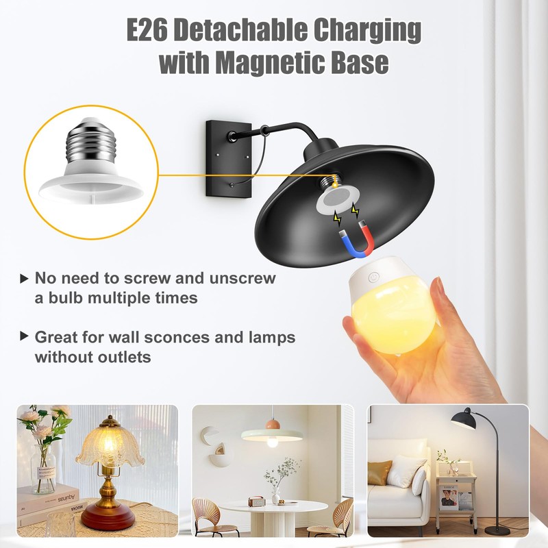 Brightown E26 Rechargeable Light Bulb with Remote Timer and 3