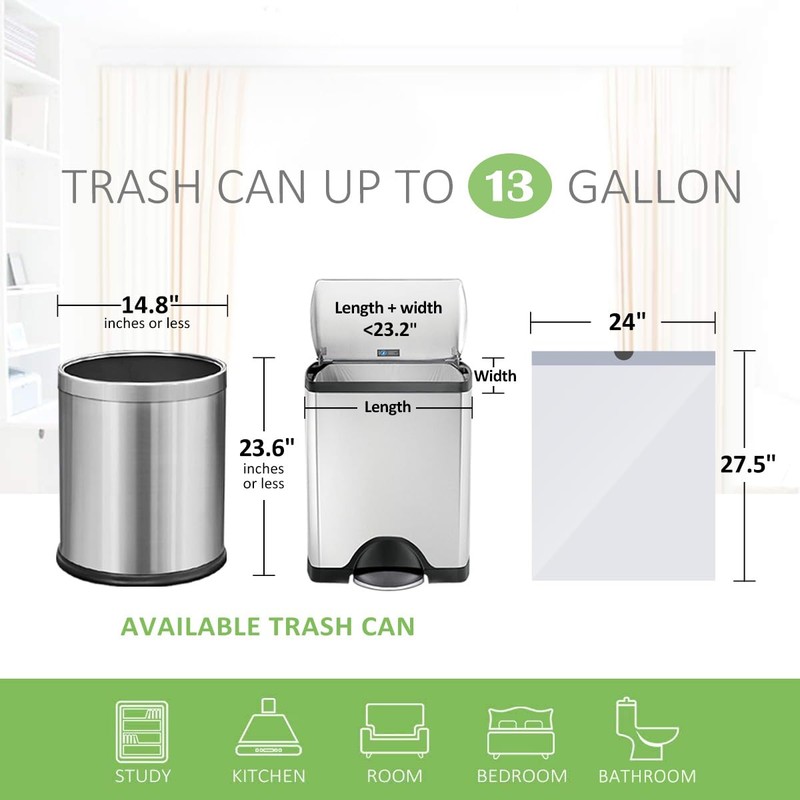 Teivio 13 Gallon 60 Counts Strong Tall Kitchen Drawstring Trash