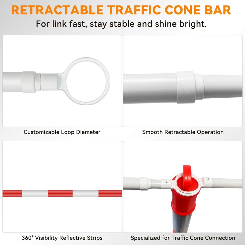 24 Pcs 3FT-6.56FT Retractable Cone Bar Extendable Safety Cone Bars(Cones