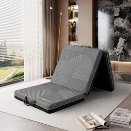 GEMBED Tri Folding Mattress Single Size - Memory Foam Tri-fold Mattress, Handle & Non-Slip Bottom, Portable Foldable Sofa Bed Floor Mattres Chair for Travel RV Camping Guest Yoga - 4 Inch, 75"x25"x4"