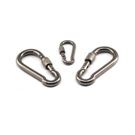 Annakideya 304 stainless steel M10 locking carabiner with female spring buckle suitable for keychain, camping, hiking, fishing, backpacking pack of 4 pcs