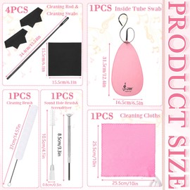 Vesici 40 Pcs Flute Cleaning Accessories All in 1 Flute Cleaner Maintenance Kit Care Kit with Brush Cleaning Rod Swab Plugs Thumb Rest Cushion (Pink)