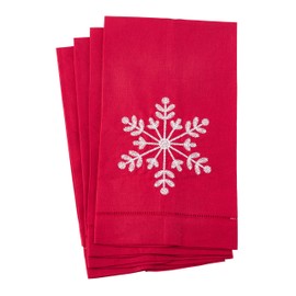 Fennco Styles Embroidered Snowflake Hemstitched Linen Cotton Guest Towel 14"x22" - Set of 4 (Style 1)
