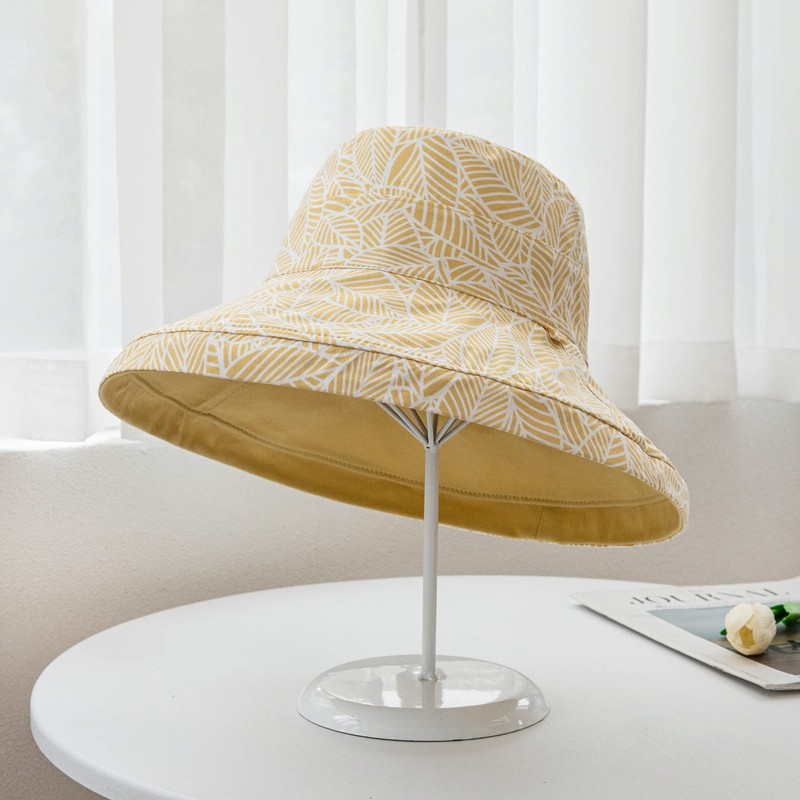 FaroDor Womens Leaf Print Reversible Bucket Hat UV Sun Protection