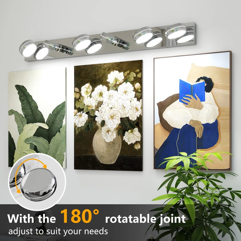 Modern Chrome LED Bathroom Vanity Light Fixtures, 6-Light Dimmable Wall
