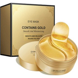Parches Ojos 24k Oro, 60 Pcs, Colágeno, Contorno de Ojos Antiarrugas | Eliminar Ojeras, Eliminar Bolsas, Eliminar Patas de Gallo, Eliminar Hinchazón, Hidratante,Minimizar líneas finas y arrugas