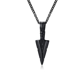 OutstandLong Stainless Steel Arrowhead Pendant Necklace for Mens Black Spearpoint Arrowhead Necklace