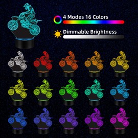 MENOMINO Dirt Bike Gift 3D Night Light, 16 Colors Changes Remote Control Motocross Lamp, LED Motorcycle Room Decor, Dirt Bike Toys, Birthday Xmas Christmas Gifts for Boys Girls Kids