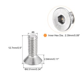 QUARKZMAN #8-32 x 1/2 Inch Flat Countersunk Socket Cap Screws 50 Pieces 304 Stainless Steel Hexagonal Socket Flat Head Screws Full Thread Countersunk Bolts