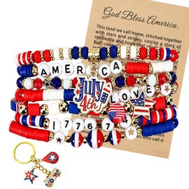 4th of July Bracelet Set, Red White Blue Stretchy Patriotic Bracelets