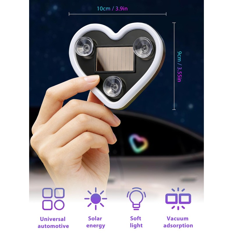Car LED Ambient Light - Solar-Powered Heart-Shaped LED Neon Light,