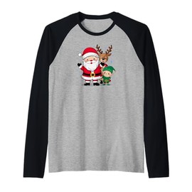 Santa Claus Reindeer Elf Holiday Christmas Raglan Baseball Tee