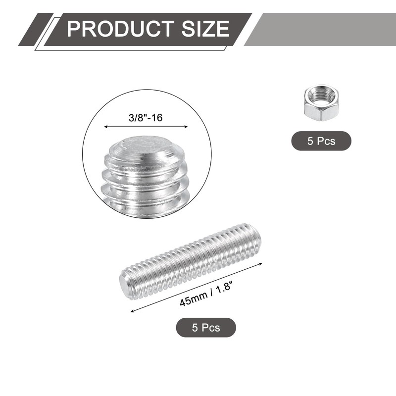 sourcing map 3/8"-16 Fully All Threaded Rod, 5 Pcs 304