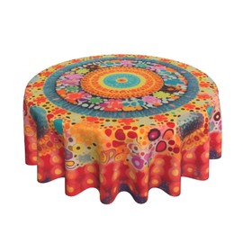 mutakin Mandala Bohemian Tablecloth Spring Summer Round Table Cover Washable Table Cloth for Home Kitchen Party Picnic 60 Inch