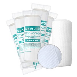 Medrull 10 cm x 4 m Gauze Bandage Set – Fixation Bandages Large – Bandage Material Ultra Crepp, Pack of 10