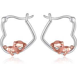 URONE Pig Earrings Silver 925 Hoop Earrings Pig Jewellery Gifts for Women, No Gemstone