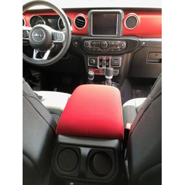 Koverz Neoprene Console Cover Armrest Pad with Keyhole Compatible with Jeep Wrangler JL JLU Gladiator JT Sahara Sport Rubicon Unlimited 2018 to Present - Red | See Install Notes & Video