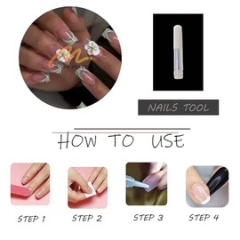 MISUD Press on Nails Long Square Fake Nails Glossy Glue on Nails Summer Green French Tip Acrylic Nail Supplies Squoval Artificial Nail Art Handmade Flower Stick on False Nails with Design DIY 24 pcs