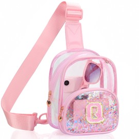 Birthday Gifts for for Girls Women- Initial Sling Bag Cross Body Bag Fanny Pack for Girls Pink Clear Q
