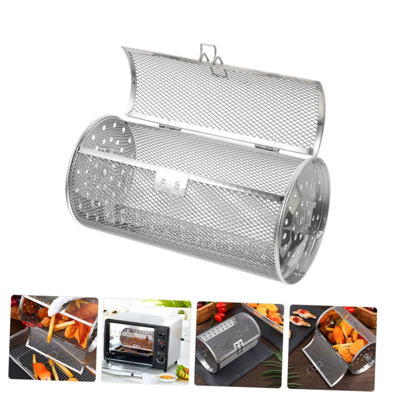Mipcase Stainless Steel Rotisserie Grill Basket with Movable Door Versatile