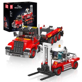 Mould King 24079 Truck Model Kits, MOC Road Trailers Building Toys, 2 in 1 Flatbed Truck with Forklift Toy, Construction Vehicles Model Kits, Gift Idea for Boys and Girls