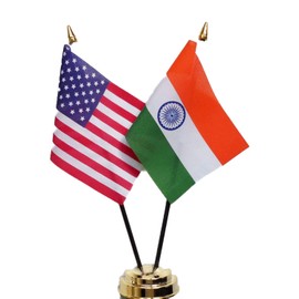 1000 Flags United States of America & India Friendship Table Flag Display 25cm (10")