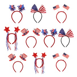 HipTree 10pcs 4th of July Headbands Patriotic Party Favors Decorations,Star, Uncle Sam Hat, American Flag Accessories Decor for Kids,Independence Day,Memorial Day Party Supplies