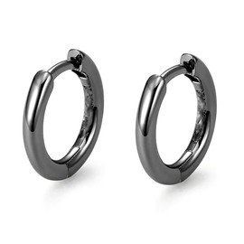 Classic Pure Solid 925 Sterling Silver Black Plated Small 14mm Thin Hoops Earrings Unisex Trendy Cool Men Women Hypoallergenic Huggie Hoop Earrings, Small, Sterling Silver, No Gemstone
