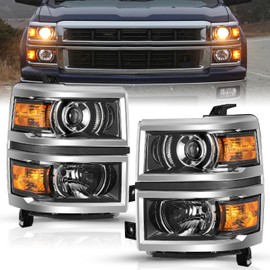 TUSDAR Projector Headlights Pair 2014 2015 for Chevy Silverado 1500 Halogen Factory OE Style 14 15 Chevy Silverado 1500 Headlamp Chrome Housing Amber Reflector Left Right Side