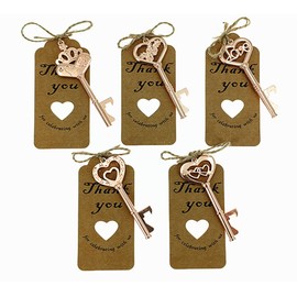 ALIMITOPIA 50pcs Skeleton Key Bottle Opener Bridal Shower Wedding Party Favor Souvenir Gift with Escort Tag and Jute Rope(Rose Gold Tone)
