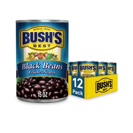 Bush's Best BUSH'S BEST 15 oz Canned Black Beans, Source of Plant Based Protein and Fiber, Low Fat, Gluten Free, (Pack of 12)