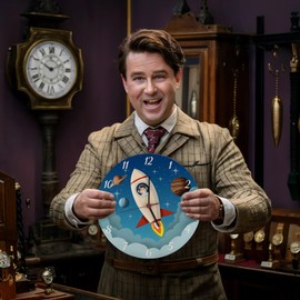 speecheese Rocket in Space Wall Clock Made of Aluminium for Children Beautiful Clock for Children's Room with Planets of the Cosmos as a Birthday Gift for Children and Decoration for the Bedroom