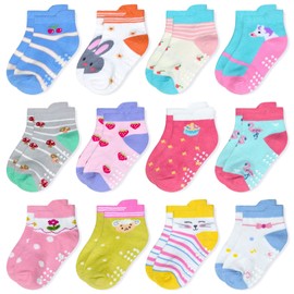 ELUTONG Children's Non-Slip Socks 12 Pairs Stopper Socks Children Cotton Non-Slip Socks Children for 1-7 Years Girls Animal Motifs Socks, #2 Rabbit