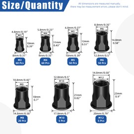 Glarks 250pcs Thread Half Hexagonal Rivet Nuts Set M3 M4 M5 M6 M8 M10 M12 Black Zinc Plated Carbon Steel Flat Head Rivnut Threaded Insert Rivet Nuts for Construction Industrial
