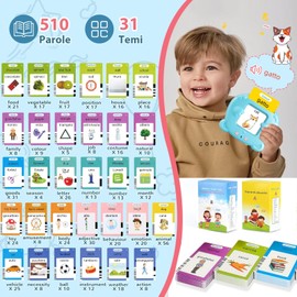 AHJ Talking Flashcards, Italian, Children's Flashcards Italian with 255 Sheets, 510 Words, Interactive Language Game, Italian, Only English Only, or Both Educational Toy