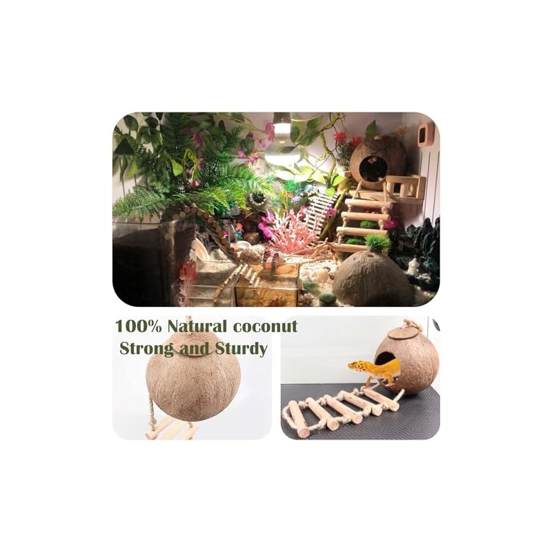 10PCS Crested Gecko Tank Accessories, Reptile Plants Bridge Vines, Coconut