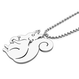 RAIDIN Stainless Steel 18K Gold Silver Plated Cute Christmas Squirrel Necklace Pendant for Women Girls Kids Animal Jewelry Gifts for Holiday Party Decorations (Silver-164)