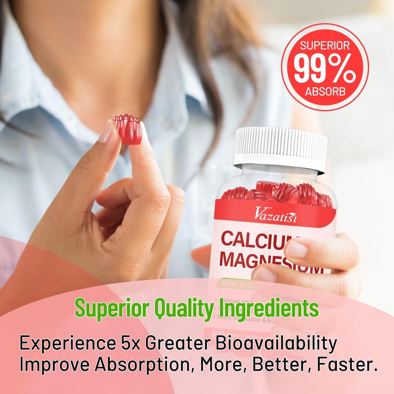 Calcium Magnesium Zinc Gummies with Vitamin D3 & K2, High