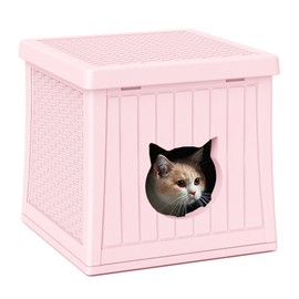 ZYJOYY Plastic Cat House for Indoor Use, Weatherproof Outdoor Cat House for Feral Cats, Unique Cat Shelter for Small Pet, Spacious, Easy to Assemble, Peach Pink