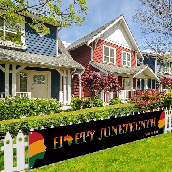 Large Happy Juneteenth Banner for Fence Juneteenth June 19th Independence Day Decoration African Afro American Frstival Celebration Supplies