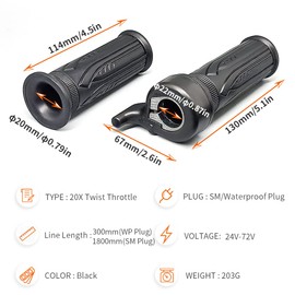 HUDAMZKY Electric Motorcycle Accelerator Right Hand Full Twist Throttle Ebike Throttle Compatible 12V-72V Suitable for 500W 1000W 1500W Hub Motor (New 20X Waterproof Plug)