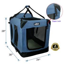 EliteField 3-Door Folding Soft Dog Crate with Carrying Bag and Fleece Bed (2 Year Warranty), Indoor & Outdoor Pet Home (36" L x 24" W x 28" H, Blue Gray)
