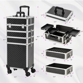 Leeora&Leekoo Portable Multi-Storey Nail Case for Nail Tech Organizer - Wheels Makeup Case Organizer, Cosmetic Case, Makeup Train Case, Make Up Case (Watercube Pattern)