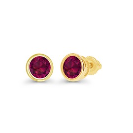 Yellow Gold Plated 925 Sterling Silver 4mm Round Bezel Set Created Ruby July Birthstone Screwback Stud Earrings