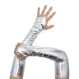 Sheface Unisex Adult Fingerless Metallic Shiny Gloves Wet Look 19" Elbow Length Cosplay Gloves for Party Costume Cosplay