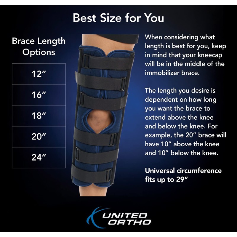 United Ortho 61024 3-Panel Knee Immobilizer, 24" Size