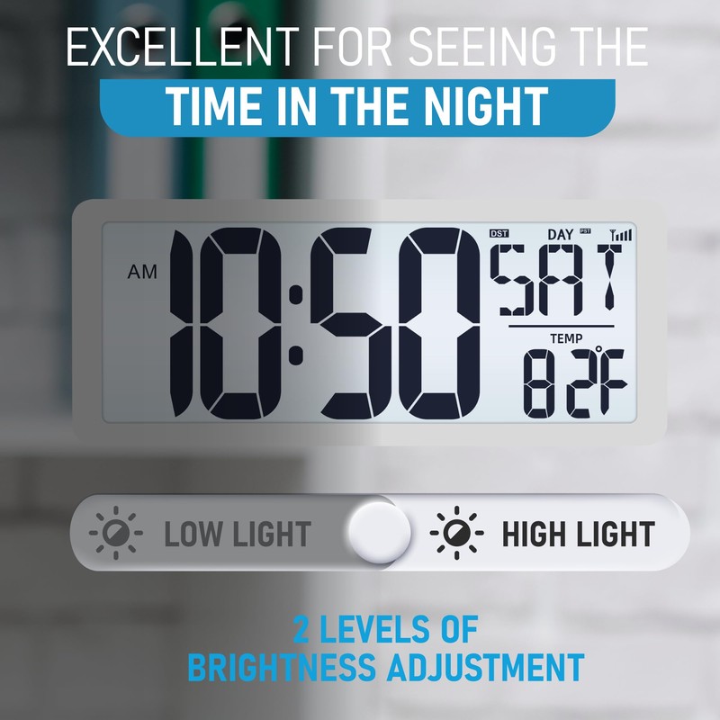 TXL Atomic Clock with Backlight, 14.2" Digital Wall Clock, Battery
