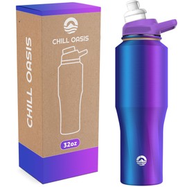Chill Oasis Water Bottle | Compatible With Popular Flavor Cartridges | BPA Free, Leak Proof, Double-Walled Vacuum Insulated Stainless Steel, and Dishwasher Safe | Cold for 24 Hours (Aura, 32oz)